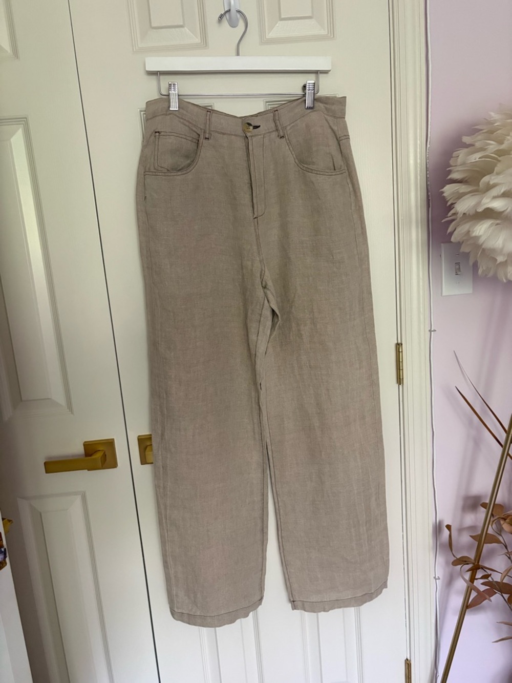 Agolde Relaxed 100% Linen Trousers Greige 31